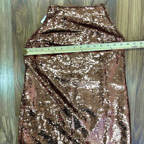 Y2K Vintage Bronze Sequin Mini Swing Dress XS S Holiday Cocktail clubwear NYE - Picture 8 of 8